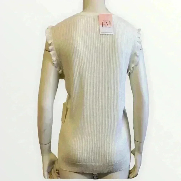LA MIEL Avery Sleeveless Crewneck Ivory Ribbed Knit Sheer Tank Top Size Large - Picture 7 of 15